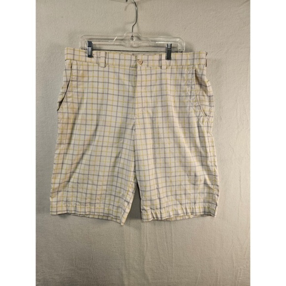 Nike Golf Shorts Men's‎ Plaid Flat Front Beige Gray Yellow Size 36 #1629